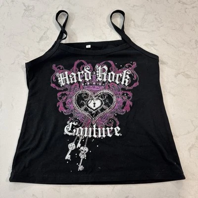Hard Rock Couture Womens Spaghetti Strap Tank Black Purple SZ L RUNS SMALL - Image 1 of 4
