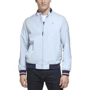 Tommy Hilfiger Men's Lightweight Varsity Rib Knit Bomber Jacket, pastel blue - Picture 1 of 9