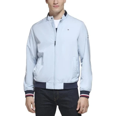 Tommy Hilfiger Men's Lightweight Varsity Rib Knit Bomber Jacket, pastel blue - Image 1 of 4