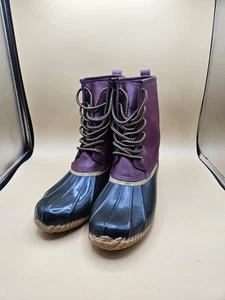 Lands End Women's 10 B Waterproof Leather Rubber Tall Duck Boots Maroon Red - Picture 1 of 10