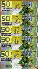 LOT, Kamberra, POLYMER, 5 x 50 Numismas, China Lunar Year 2013, UNC > Snake