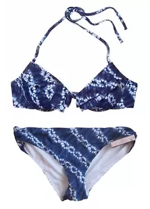 Victoria Secret 34DD Flounce Tease Halter Ink Blot Tie Dye Trail Medium Bikini N - Picture 1 of 17