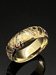 Solid 14K Yellow & White Gold Diamond Cut Finish 7mm Filigree Band Ring - Picture 1 of 12