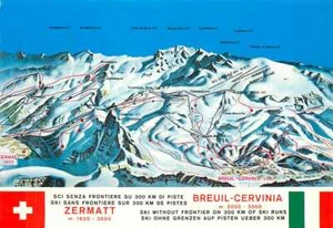 Breuil-Cervinia Zermatt Skigebiet Panoramakarte Matterhorn Alpen Wintersport - Bild 1 von 2