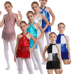 Girls Shiny Ballet Dance Latin Jazz Lyrical Dress Leotard Gymnastic Costume - Picture 1 of 154