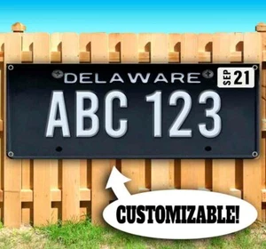 CUSTOMIZABLE DELAWARE LICENSE PLATE Advertising Vinyl Banner Flag Sign USA - Picture 1 of 6