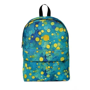 Backpack Teal Navy Aqua Blue Yellow Polka dots polkadot Zipper School Bag Pocket - Picture 1 of 5