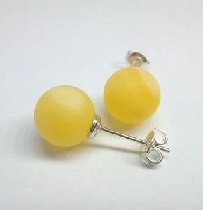 Baltic Amber Earrings Gift Glossy Ball Round Beads Stud 2g - Picture 1 of 3