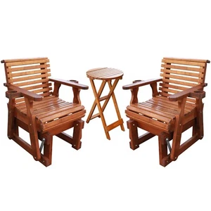 Beneouya 3PCS-Outdoor Wooden Glider Chair with Coffee Table, Cedar Brown - Picture 1 of 7