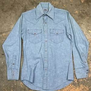 VINTAGE 70S BIG SMITH CHAMBRAY PEARL SNAP WESTERN SHIRT SIZE S/M - Picture 1 of 4