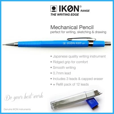 Mechanical Automatic Pencil K87 0.7mm HB +pack of 12 Leads ✔Drafting,Sketching