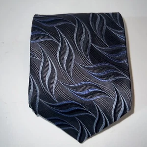 Pronto Uomo Mens Tie Dark Gray with Blue Geometric Pattern 100% Silk Necktie - Picture 1 of 5