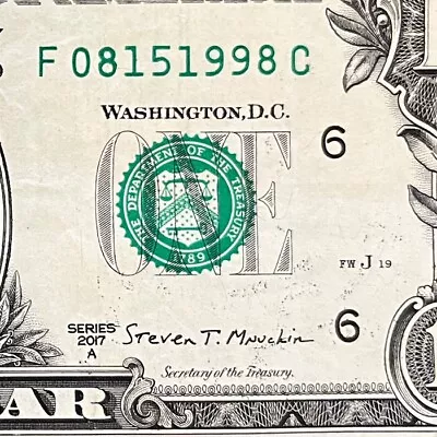 August 15, 1998 (08151998) One Dollar Fancy Serial Number Birthday Note - Image 1 of 3