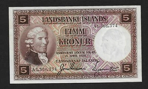 Islandia p-27b, AU-UNC, 5 coronas, 1928 - Imagen 1 de 2