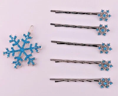SNOWFLAKE HAIR CLIP SET bobby pins frozen snow ice crystals Xmas Winter H2 - Image 1 of 2