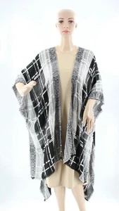 Neu BCBGMAXAZRIA schwarz & weiß gewebt kariert Topper Ruana neu mit Etikett #R147 - Bild 1 von 2