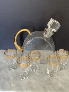 VINTAGE RETRO MID CENTURY KARAFFE UND LIKÖR SCHNAPSGLÄSER BARWARE GOLDRAND - Bild 1 von 12