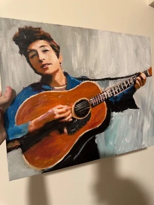 Arte de guitarra Bob Dylan pintura 16x20 autografiado por el artista Foto 1 de 2