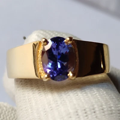 Anillo de piedras preciosas de tanzanita para hombre hecho a mano anillo de sello de oro amarillo macizo de 14 k Foto 1 de 4