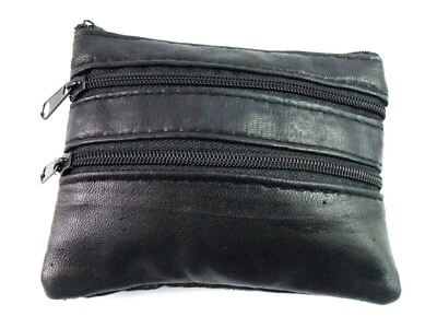 UNISEX MENS LADIES SOFT BLACK LEATHER COIN POUCH PURSE WALLET-AUTHENTIC UK STOCK