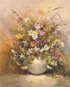 ALEX Signed Vintage cMid-Late 1970s Painting FLORAL STILL LIFE in WHITE VASE - Imagen 1 de 1