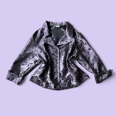 Camisa de vestir vintage Y2K con botones de granero | Floral púrpura metálico | Talla grande EE. UU. Foto 1 de 4