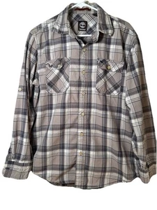 Timberland Gray Plaid Shirt Mens M Regular Fit Cotton Button Up Long Sleeve - Picture 1 of 10