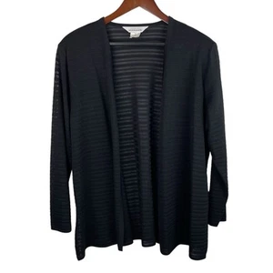 Misook Size Large Black Sheer Stripe Open Cardigan Jacket Dressy Classic - Picture 1 of 8