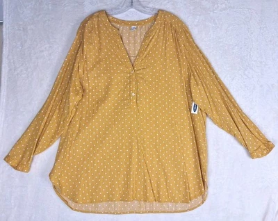 Top antiguo azul marino para mujer XXL amarillo estampado de lunares campesino manga larga BOHO Preppy Foto 1 de 4