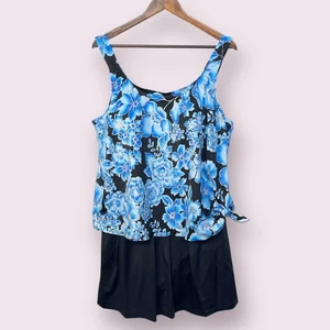 Le Cove Blue Floral Tankini Swim Dress Plus Size 26W Women's - Picture 1 of 10