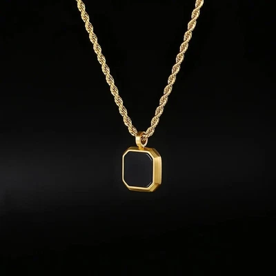 18K Gelbgold Über Quadratisch Schwarzer Onyx Anhänger Halskette Mit 24 " Für - Bild 1 von 4