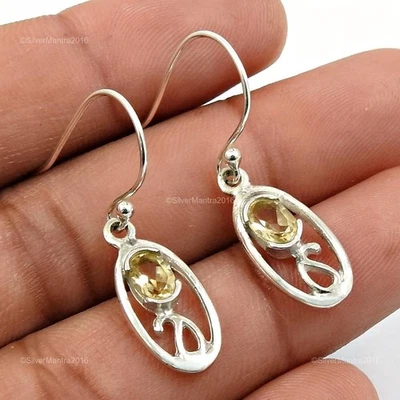 Natürlich Citrin Edelstein Echt 925 Sterlingsilber Lange Ohrringe Christmas Gift - Bild 1 von 4