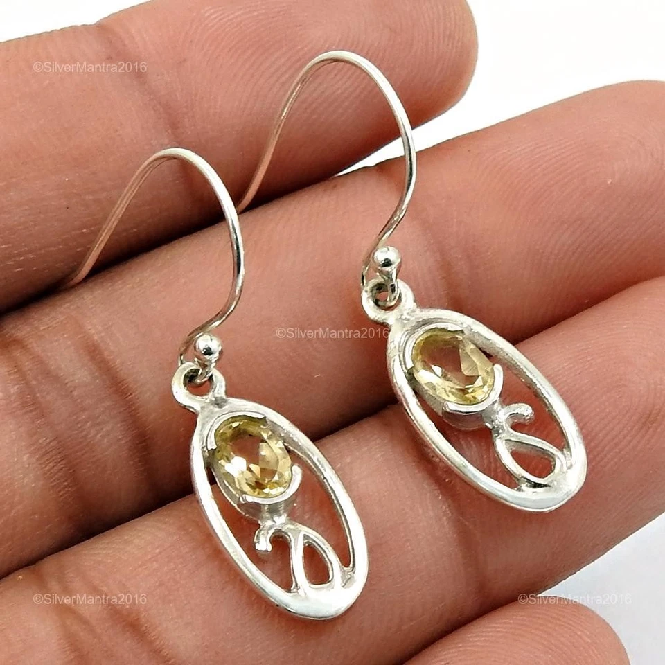 Natürlich Citrin Edelstein Echt 925 Sterlingsilber Lange Ohrringe Christmas Gift - Bild 1 von 4