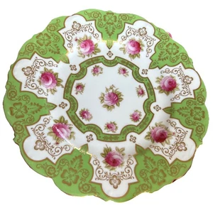 "Plato Caldero Inglaterra-9"" - Rosas Rosa Oro Verde" - Imagen 1 de 8