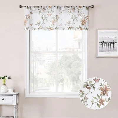 Cenefa de cortina transparente floral topo flor de cerezo estampado de mariposa sala de estar Val Foto 1 de 4