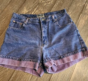 Forenza Shorts 90er hohe Taille lila blau Jeanswäsche Denim Mom Größe 14 fällt klein aus - Bild 1 von 5