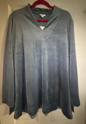 Top túnica J.Jill Pure Jill azul manga larga nuevo con etiquetas talla XL poliéster/terciopelo ensanchado Foto 1 de 4