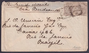 1881 4d Lilac SG 160 Pl 17 MI-MJ Colchester to Rio Janeiro Brazil Cat. £225.00 - Picture 1 of 2