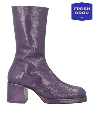 RRP€426 MIISTA Leather Ankle Boots US6.5 UK4 EU37 Purple Crumpled Effect — 第 1/4 张图片