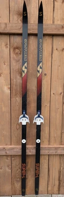 Great Old  Snow Skis Vintage Measuring 77" Long BLACK BROWN and RED Finish - Image 1 of 4