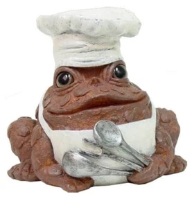 Estatua de Chef Hueca Sapo con Utensilios Jardín Césped Porche Rana Grande Marrón - Imagen 1 de 3