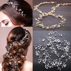 Wedding Hair Vine Crystal Pearl Headband Bridal Hair Accessories 35/50/100cm - Picture 1 of 20