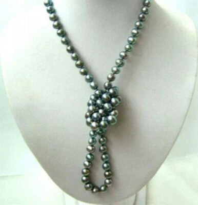 Genuine Natural 7-8mm Real Black Freshwater Pearl Necklace Long 36/48/70/100" — 第 1/3 张图片
