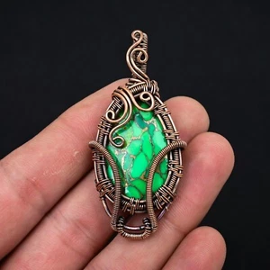 Copper Turquoise Gemstone Copper Wire Wrapped Handmade Pendant Jewelry Gift For - Picture 1 of 4