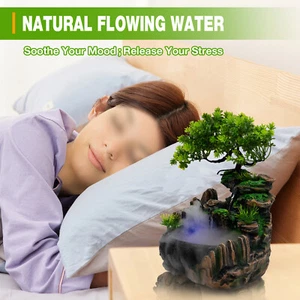 Indoor Water Fountain LED Light Tabletop Resin Rockery Fengshui Waterfall Decor - Picture 1 of 12