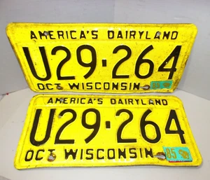 1985 Vintage Wisconsin Car Automobile License Plate Pair America's Dairyland  - Picture 1 of 6