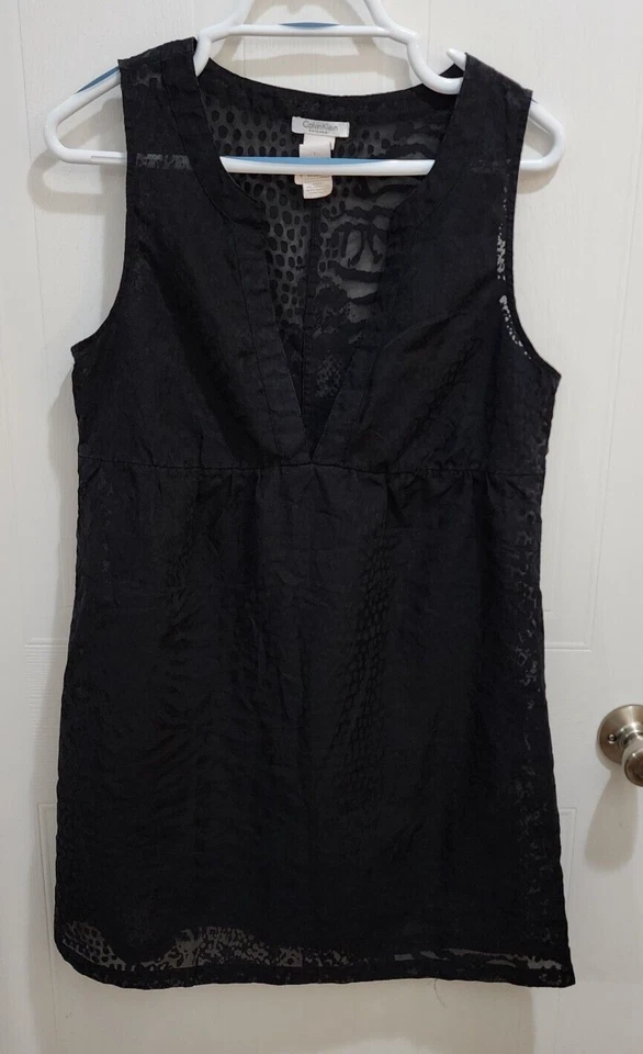 Roupa de banho Calvin Klein feminina sem mangas gola V profunda vestido de cobertura semi transparente G - Imagem 1 de 4