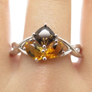 925 Sterling Silver Smoky Quartz Lemon Citrine & Citrine Gem Ring Size 10.25 - Picture 1 of 8