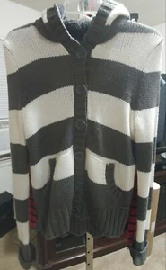 Kirra by PacSun Women's Gray White Stripe Hooded Sweater Hoodie Size L Large - Picture 1 of 7