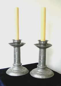Antike handgefertigte skandinavische große Zinn Kerzenständer 2er Set - Bild 1 von 12